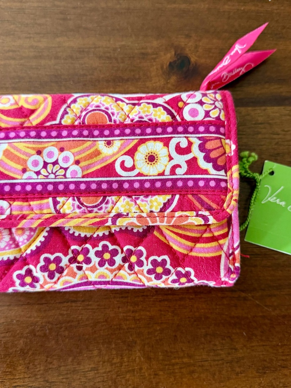 Vera Bradley Hot Pink Floral Quilted Wallet with Yellow & White Accents